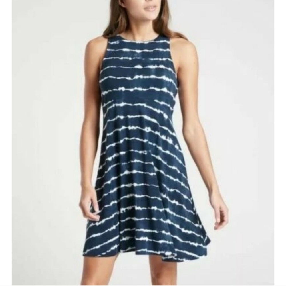 Athleta Santorini Thera Dress Size S Blue/White Stripe